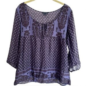 New American Eagle Boho Peasant Summer Top 3/4 Sleeve Purple Blouse Size S/P